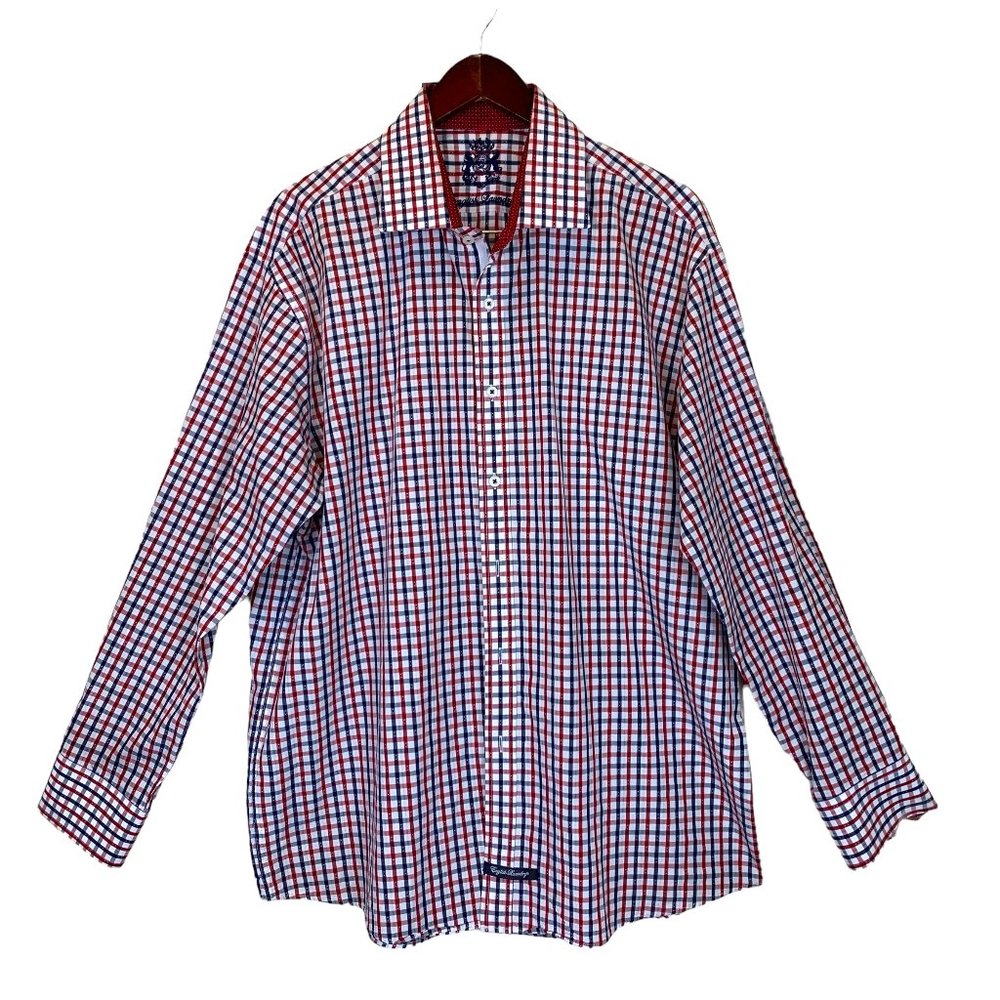 English Laundry Red Blue Check Dress Shirt 17.5 34/35